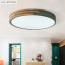 Modern green and wood round flush mount ceiling light bedroom