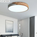Modern green and wood round flush mount ceiling light bedroom