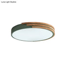 Modern green and wood round flush mount ceiling light bedroom