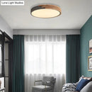 Modern green and wood round flush mount ceiling light bedroom