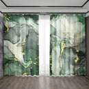 Modern green & gold marble rod pocket sheer curtains for living room