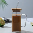 Modern green handle square glass mug kitchen drinking cup