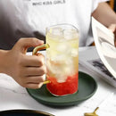 Modern green handle square glass mug kitchen drinking cup