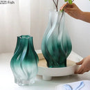 Modern green ripple glass vase with hydrangeas for living room decor