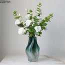Modern green ripple glass vase with hydrangeas for living room decor