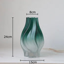 Modern green ripple glass vase with hydrangeas for living room decor