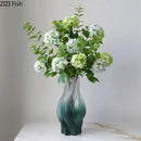 Modern green ripple glass vase with hydrangeas for living room decor