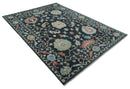 Modern Hand Knotted Black and Multicolor 4x15 Traditional Oushak Wool Rug