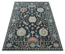 Modern Hand Knotted Black and Multicolor 4x15 Traditional Oushak Wool Rug