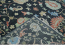 Modern Hand Knotted Black and Multicolor 4x15 Traditional Oushak Wool Rug