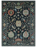 Modern Hand Knotted Black and Multicolor 4x15 Traditional Oushak Wool Rug