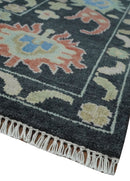 Modern Hand Knotted Black and Multicolor 4x15 Traditional Oushak Wool Rug