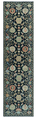 Modern Hand Knotted Black and Multicolor Traditional Oushak Custom Made Wool Area Rug