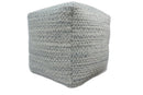 Modern Ivory and Gray Handwoven Viscose Pouf