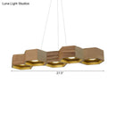 Modern hexagonal wood and gold ceiling light fixture for living room