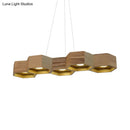 Modern hexagonal wood and gold ceiling light fixture for living room