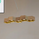 Modern hexagonal wood and gold ceiling light fixture for living room