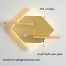 Modern hexagonal wood led bedside shelf wall lamp bedroom usb charger