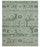 Modern Ikat Design Silver And Blue Hand Knotted Custom Made wool rug