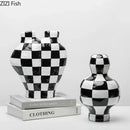 Modern irregular black & white check ceramic vase room decor