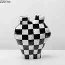Modern irregular black & white check ceramic vase room decor