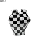Modern irregular black & white check ceramic vase room decor