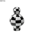 Modern irregular black & white check ceramic vase room decor