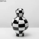Modern irregular black & white check ceramic vase room decor