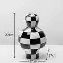 Modern irregular black & white check ceramic vase room decor