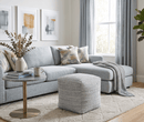 Modern Ivory and Gray Handwoven Viscose Pouf