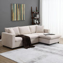 Modern L Shaped Beige Cloud Sofa With Convertible Ottoman