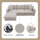 Modern L Shaped Beige Cloud Sofa With Convertible Ottoman