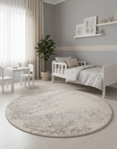 Modern Lace Border Beige Hand Tufted 5x5 Wool Area Rug