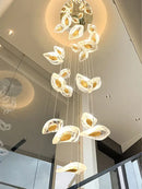Modern leaf crystal glass staircase chandelier living room light