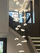 Modern leaf crystal glass staircase chandelier living room light