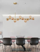 Modern black & gold head ring chandelier dining room amber glass globes