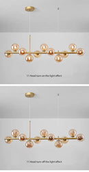 Modern black & gold head ring chandelier dining room amber glass globes