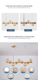 Modern black & gold head ring chandelier dining room amber glass globes