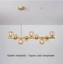 Modern black & gold head ring chandelier dining room amber glass globes