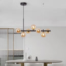 Modern black & gold head ring chandelier dining room amber glass globes