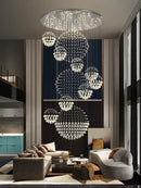 Modern led spiral crystal ball chandelier staircase pendant light