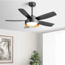 Modern light wood 5-blade ceiling fan with remote control led light bedroom