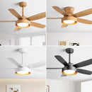 Modern light wood 5-blade ceiling fan with remote control led light bedroom
