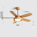 Modern light wood 5-blade ceiling fan with remote control led light bedroom