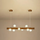 Modern linear brown wood island pendant – kitchen dining room light