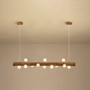 Modern linear brown wood island pendant – kitchen dining room light