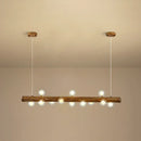 Modern linear brown wood island pendant – kitchen dining room light