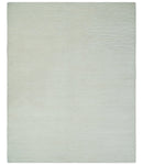 Modern Loop Cut Pile Solid plane Beige Hand Knotted 8x10 Wool Area Rug
