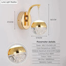 Modern luxurious crystal led wall sconce gold curved lamp for bedroom