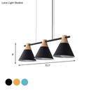 DecorBites™ Modern Macaron Cone Hanging Light Pendant - 3 Heads Island Fixture in Black/White/Blue with Wood Accents - Ideal for Dining Table